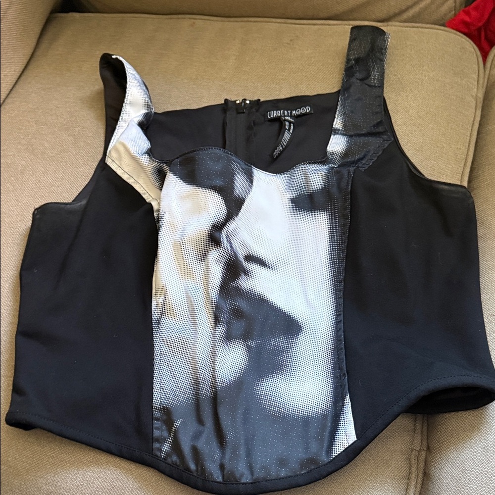 Current Mood Black Photo-Print Corset Tank